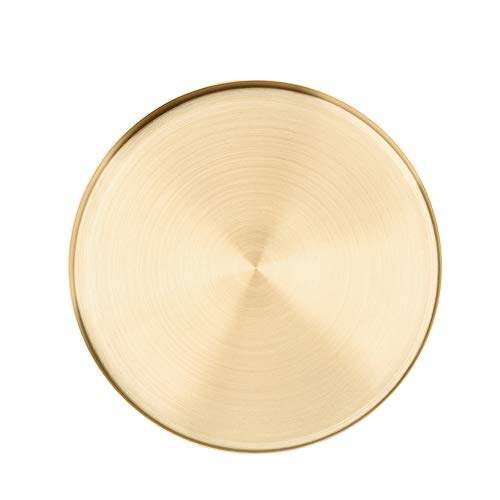 ROKF Bandeja Decorativa de Almacenamiento,Bandeja Redonda de Acero Inoxidable Metal Dorada Placa Exhibición Organizadora de Almacenamiento para Hogar Moderno Maquillaje Perfume Joyería(M)