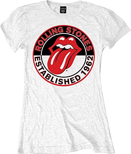 Rolling Stones EST 1962 Camiseta Manga Corta, Blanco, Large para Mujer