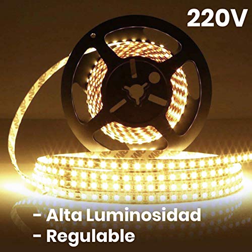 Rollo de 5 metros de Tira de Luz LED Directa a 220v con conectores. Color Blanco Neutro (4500K). Impermeable. Corte cada 10cm. A++
