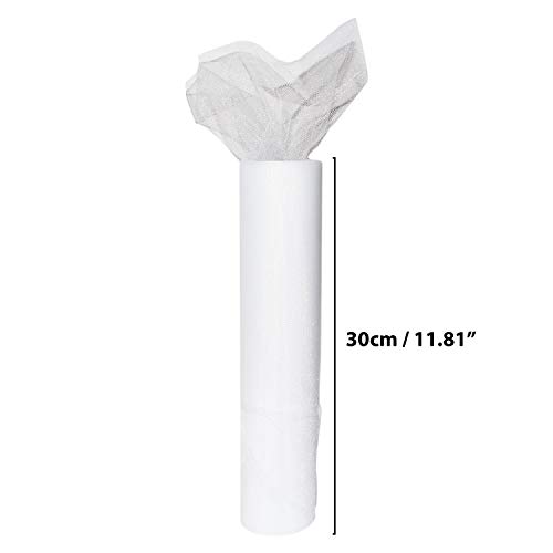 Rollo de Tul (Pack de 2) - 25m Largo x 30cm de Ancho, Blanco Tela de Tul para Velos y Trajes de Novia, Caminos de Mesa, Lazos Sillas, Envolver Regalos, Pompones, Manualidades y Decoración Cumpleaños
