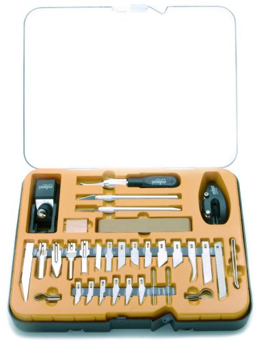 Rolson Tools 62926 Hobby - Juego de cortadores y cuchillas intercambiables (36 piezas, maletín de plástico transparente)