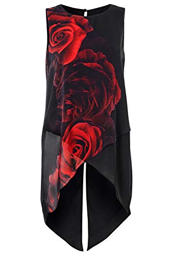 Roman Originals - Camiseta asimétrica con estampado floral para mujer, elegante, informal, de noche, con estampado de rosas, de gasa, sin mangas, cuello redondo