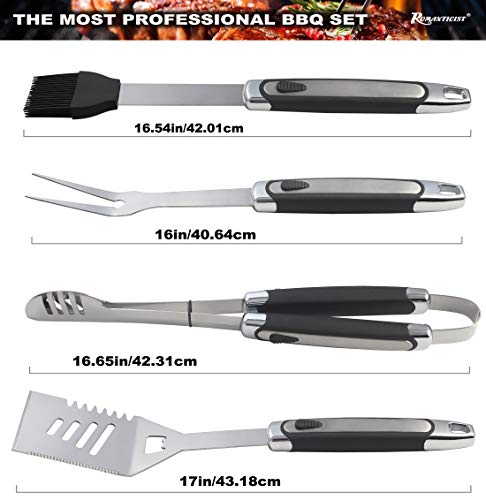 Romanticist 20 Piezas Utensilios para Barbacoa para Hombres con Paquete de Caja de Regalo, Accesorios Profesionales para Cubiertos de Barbacoa de Acero Inoxidable en Caja de Aluminio