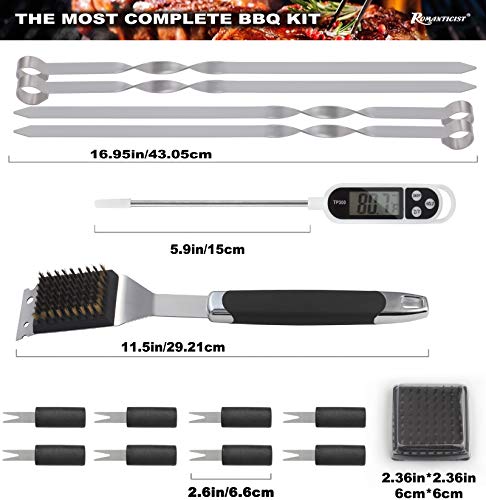 Romanticist 20 Piezas Utensilios para Barbacoa para Hombres con Paquete de Caja de Regalo, Accesorios Profesionales para Cubiertos de Barbacoa de Acero Inoxidable en Caja de Aluminio