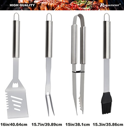 Romanticist 20pcs Juego de Herramientas para Parrilla de Barbacoa de Acero Inoxidable Accesorios para Parrilladas Premium para Hombres