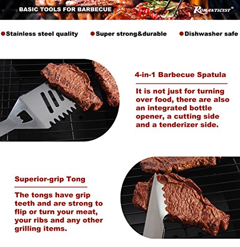 Romanticist 20pcs Juego de Herramientas para Parrilla de Barbacoa de Acero Inoxidable Accesorios para Parrilladas Premium para Hombres