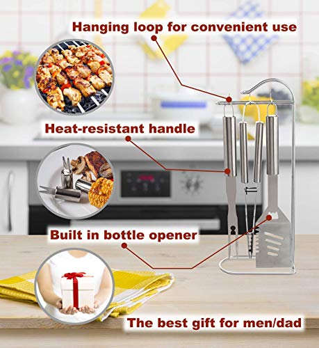 Romanticist 20pcs Juego de Herramientas para Parrilla de Barbacoa de Acero Inoxidable Accesorios para Parrilladas Premium para Hombres