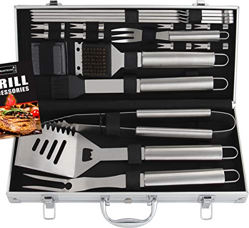 Romanticist 20pcs Juego de Herramientas para Parrilla de Barbacoa de Acero Inoxidable Accesorios para Parrilladas Premium para Hombres