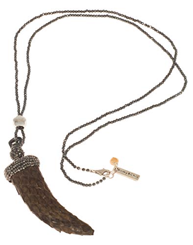 ROMY&CHIC Collar de Mujer Cuerno Colgante colmillo de pitón marrón Chocolate de 7cm