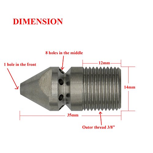 ROOwarMer 1/4" 3/8" Boquilla para Limpieza tuberias a presion 250bar - para Limpieza alcantarilla/tuberia de desague/bajante de Agua tobera Boquilla para Manguera de Limpieza (3/8")