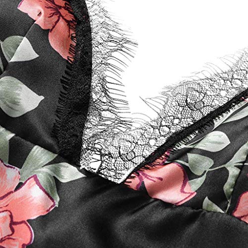 Ropa de Dormir para Mujeres,SHOBDW Regalo de día de San Valentín Ropa Interior Camisola Tops Pantalones Cortos Flor de Encaje Lencería Tentación Mono Ropa de Dormir 2PCS(Negro,L)