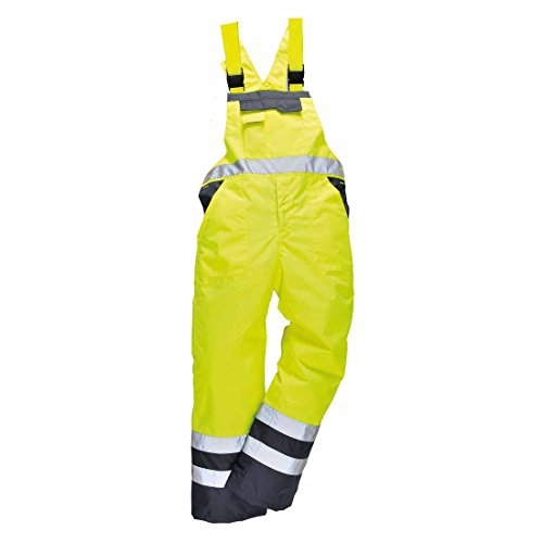 Ropa de trabajo para hombre, 100% poliéster, impermeable, contraste, babero 'N' Brace, Ulined, Dungarees, ideal para el trabajo de pesca barco vela Amarillo/Azul Marino XXL