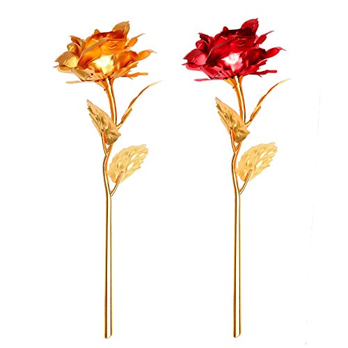 Rosa 24 K chapado en oro rosa flor con caja de regalo mejor regalo para el día de San Valentín Día de la madre Navidad cumpleaños dorado/rojo/morado/azul (Rojo)