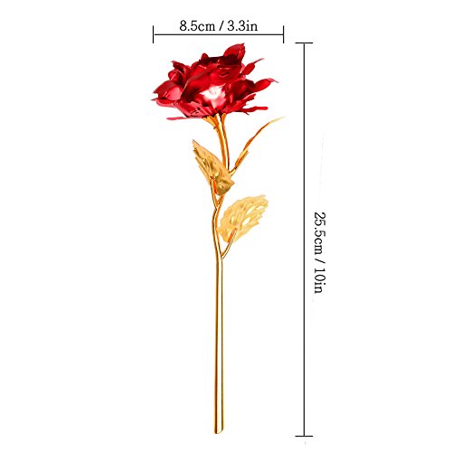 Rosa 24 K chapado en oro rosa flor con caja de regalo mejor regalo para el día de San Valentín Día de la madre Navidad cumpleaños dorado/rojo/morado/azul (Rojo)
