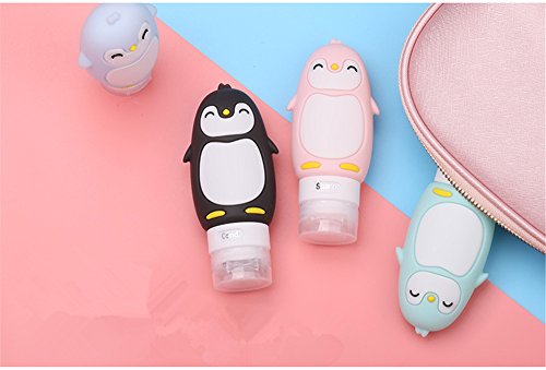 RoseFlower® Pingüino Lindo Botellas de Viaje de Silicona,FDA Certified 100% BPA Gratis Recipientes rellenables portátiles a Prueba de Fugas para,Acondicionador,Loción,artículos de tocador(4 Unidades)