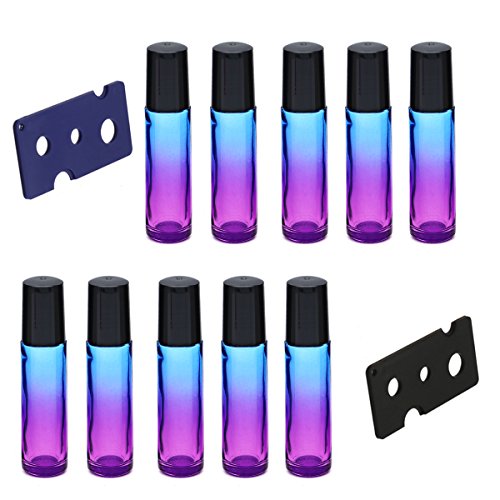ROSENICE 10ML Gradient Roller Bottles Botellas Roll-on de vidrio con 2pcs Abridor de aceites esenciales botellas de perfume 10pcs