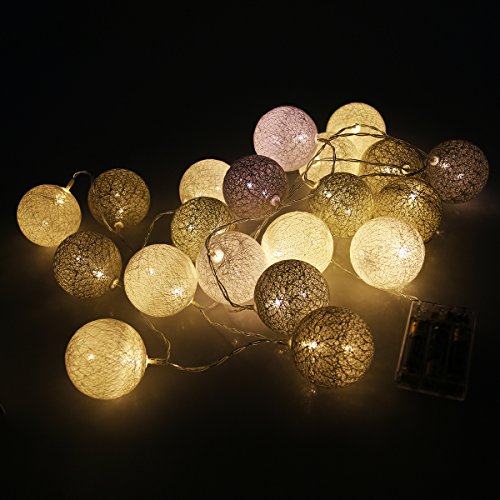 ROSENICE Cadena de luces para algodón bola 20 LED AA pilas para la decoración de fiesta de boda jardín