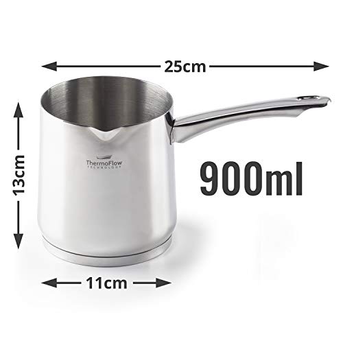 Rosmarino Jarra de Café Turco 900 ml - Cafetera Turca de Acero Inoxidable 18/10 - Cafetera Inducción apta para todo tipo de Cocinas y Lavavajillas