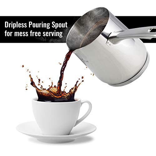 Rosmarino Jarra de Café Turco 900 ml - Cafetera Turca de Acero Inoxidable 18/10 - Cafetera Inducción apta para todo tipo de Cocinas y Lavavajillas
