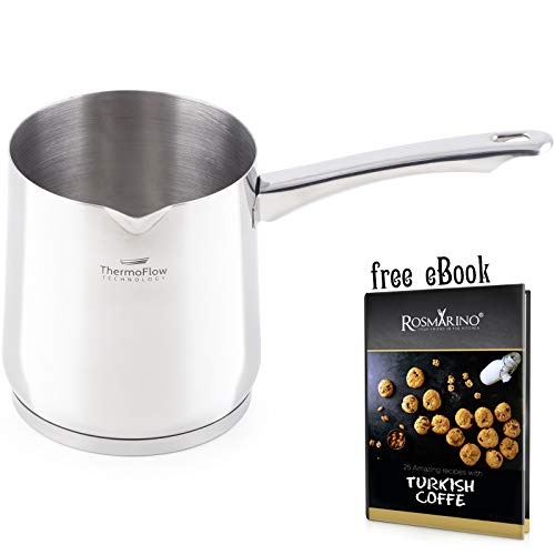 Rosmarino Jarra de Café Turco 900 ml - Cafetera Turca de Acero Inoxidable 18/10 - Cafetera Inducción apta para todo tipo de Cocinas y Lavavajillas
