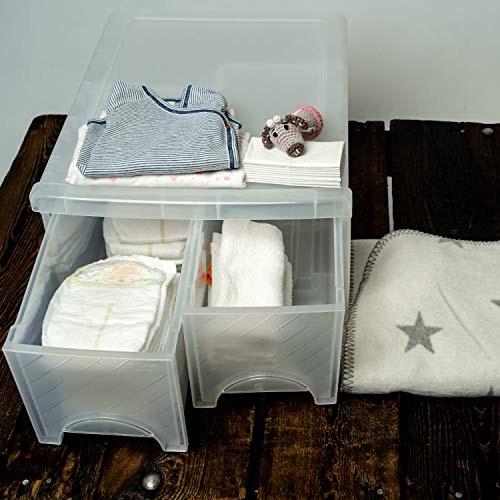 Rotho Frontbox, caja de cajones grande con 2 cajones, Plástico PP sin BPA, transparente, twin 44.0 x 34.0 x 20.0 cm