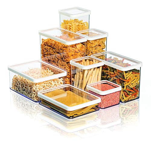 Rotho Loft, Juego de 5 cajas de almacenamiento con tapa de diferentes tamaños, Plástico PP sin BPA, transparente, blanco, 2 x 2.1l, 1 x 1.0l, 2 x 0.5l 30.0 x 21.0 x 15.0 cm