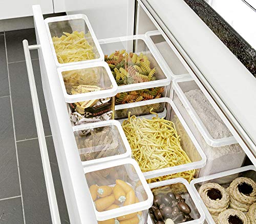 Rotho Loft, Juego de 5 cajas de almacenamiento con tapa de diferentes tamaños, Plástico PP sin BPA, transparente, blanco, 2 x 2.1l, 1 x 1.0l, 2 x 0.5l 30.0 x 21.0 x 15.0 cm