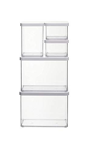 Rotho Loft, Juego de 5 cajas de almacenamiento con tapa de diferentes tamaños, Plástico PP sin BPA, transparente, blanco, 2 x 2.1l, 1 x 1.0l, 2 x 0.5l 30.0 x 21.0 x 15.0 cm
