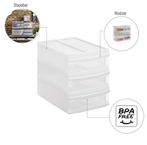 Rotho Systemix, Cajón con 3 cajones, Plástico PP sin BPA, transparente, S, A5 26.5 x 19.2 x 23.3 cm