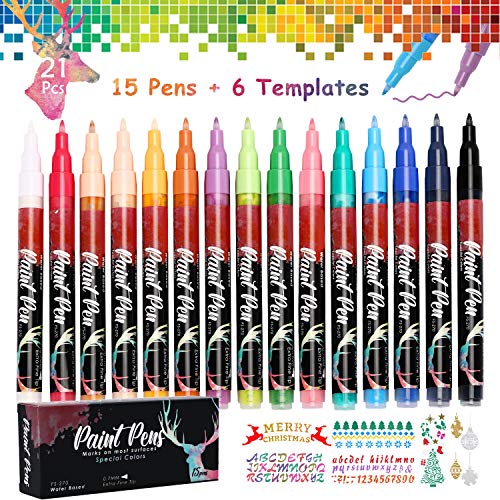 Rotuladores de Pintura Acrílica, Gafild 15 Colores Rotuladores metálicos Permanentes 0,7mm Rotuladores marcadores fluorescentes para Piedra,Roca,Tela,Metal, Vidrio, Madera, Scrapbooking
