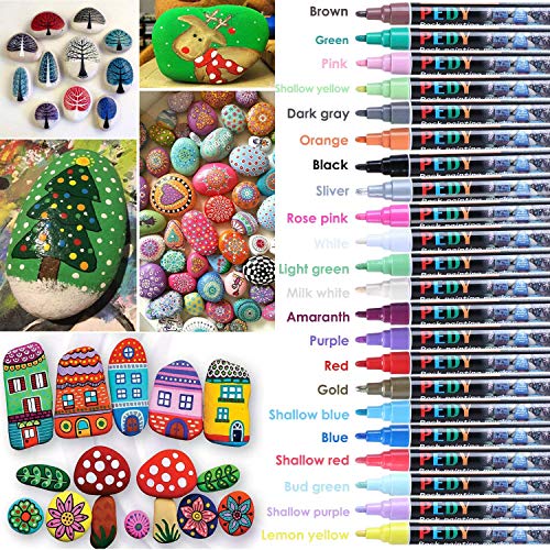 Rotuladores de Pintura Acrílica, PEDY 22 Colores Marcadores Permanentes Metálicos Impermeables para Pintura de Piedra/Tela/Metal/Ceramica/Vidrio/Madera/Scrapbooking y DIY Tarjeta, Regalo de Navidad