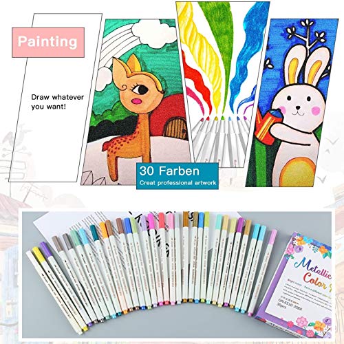 Rotuladores Metálicos,SaiXuan Marker Pen Rotuladores Metalizados 30 Color Marcador Pens Bolígrafos de pintura Conjunto de marcadores Para Tarjetas Negras,DIY Álbum,con Efecto Metálico