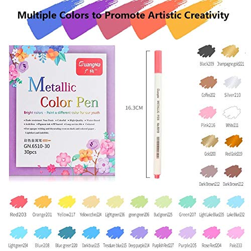 Rotuladores Metálicos,SaiXuan Marker Pen Rotuladores Metalizados 30 Color Marcador Pens Bolígrafos de pintura Conjunto de marcadores Para Tarjetas Negras,DIY Álbum,con Efecto Metálico