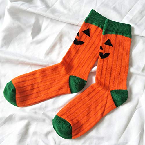 ROUNDER Nuevos Calcetines de Tubo de algodón de Dibujos Animados Lindos Calcetines de algodón de Halloween con Personalidad Masculina 3 Pares-Calabaza Amarilla_Talla única