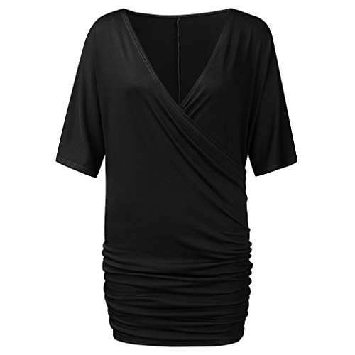 ROVNKD – Camiseta de algodón para mujer, con cuello en V, media manga Negro
 XXL