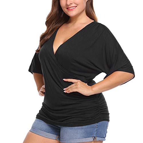 ROVNKD – Camiseta de algodón para mujer, con cuello en V, media manga Negro
 XXL