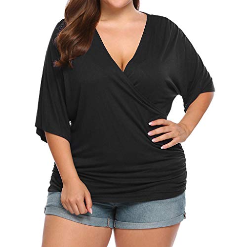 ROVNKD – Camiseta de algodón para mujer, con cuello en V, media manga Negro
 XXL