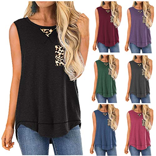 ROVNKD Tops de algodón para mujer, blusa sin mangas, camiseta para mujer, estampado de leopardo Vino M