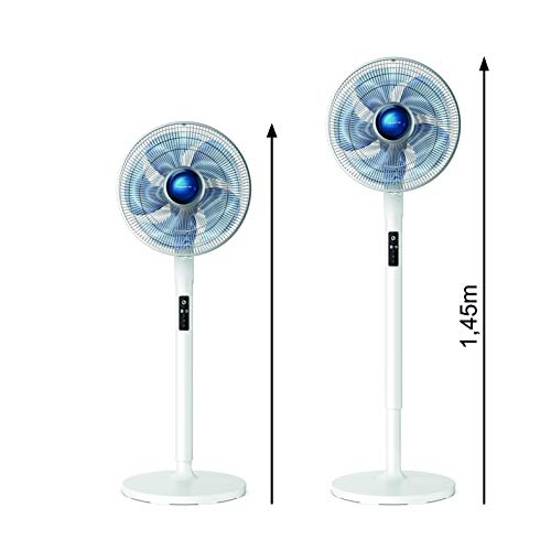 Rowenta Turbo Silence Extreme VU5770 Ventilador de pie potente, silencioso, mando a distancia, 5 velocidades, Brisa natural y Eco, temporizador, auto off, oscilación automática, altura regulable