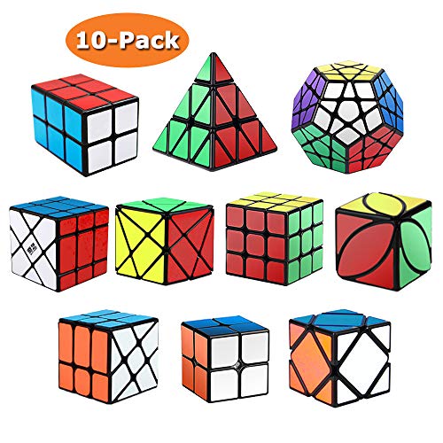 ROXENDA Cubos de Velocidad, [Paquete de 10] Speed Cube Set - 2x2x2 3x3x3 2x2x3 Pirámide Megaminx Skew Axis Windmill Ivy Fisher Cube Smooth Magic Cube Colección de Rompecabezas