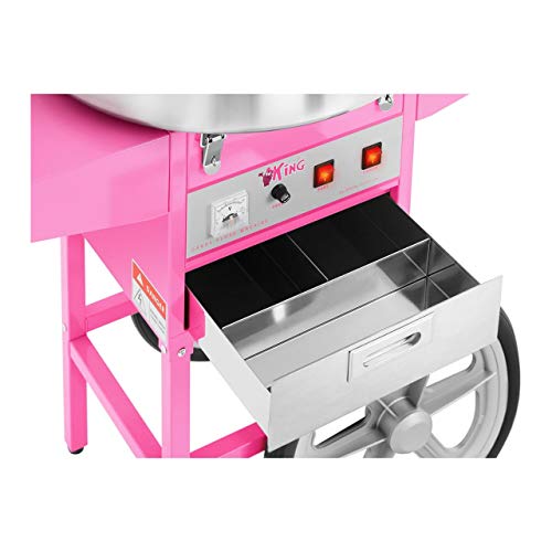 Royal Catering Algodonera Set De Máquina De Algodón De Azúcar RCZC-1200E SET (Diámetro 52 cm, 1.200 Watt, Cobertura, Carrito y 100 Palillos LED)