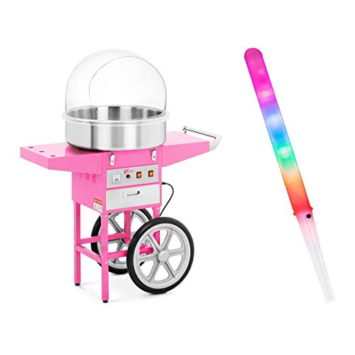 Royal Catering Algodonera Set De Máquina De Algodón De Azúcar RCZC-1200E SET (Diámetro 52 cm, 1.200 Watt, Cobertura, Carrito y 100 Palillos LED)