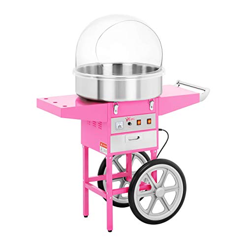 Royal Catering Algodonera Set De Máquina De Algodón De Azúcar RCZC-1200E SET (Diámetro 52 cm, 1.200 Watt, Cobertura, Carrito y 100 Palillos LED)
