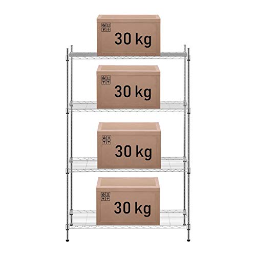 Royal Catering Estantería De Metal para Cocina RCMR-1370P19 (4 Estantes De 35 x 55 cm, Capacidad Total:150 kg, Superficie Cromada)