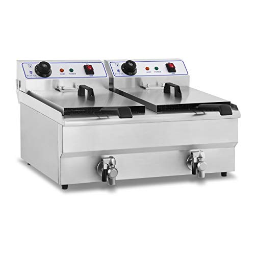 Royal Catering Freidora Eléctrica Doble Para Hostelería RCEF-16DH (Potencia: 2 x 3.500 Watt, Capacidad: 2 x 16 Litros, Con Grifo De Vaciado, 230 V)