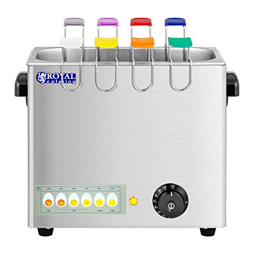 Royal Catering Hervidor Cocedor de huevos eléctrico RCEB-8T (2600 W, Acero inoxidable, Para 8 huevos, 8 cucharas con distintos colores, Incluye 4 vasos)