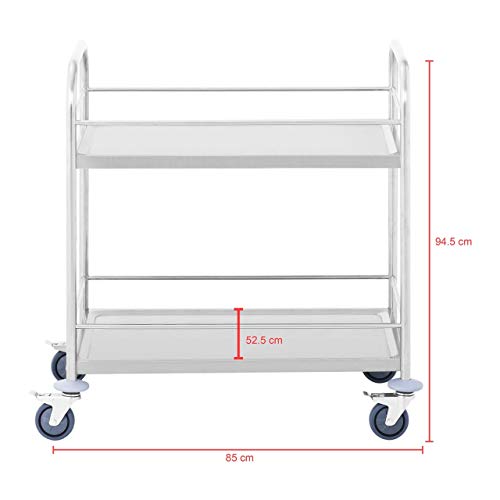 Royal Catering RCBW 2 Carro Cocina Carrito de Servicio con ruedas (2 bandejas de apoyo, Capacidad de Carga 2 x 50 kg, Distancia entre las Bandejas 48 cm) Acero Inox