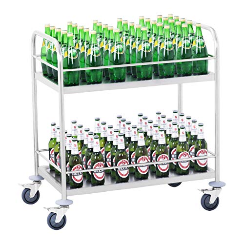 Royal Catering RCBW 2 Carro Cocina Carrito de Servicio con ruedas (2 bandejas de apoyo, Capacidad de Carga 2 x 50 kg, Distancia entre las Bandejas 48 cm) Acero Inox
