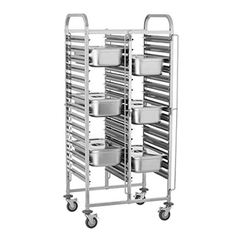 Royal Catering RCTW-30GN.1 Carro Bandejero Carrito para Bandejas (150 kg, Capacidad de Carga 30 Contenedores GN 1/1, Seguridad para los Contenedores) Acero Inox