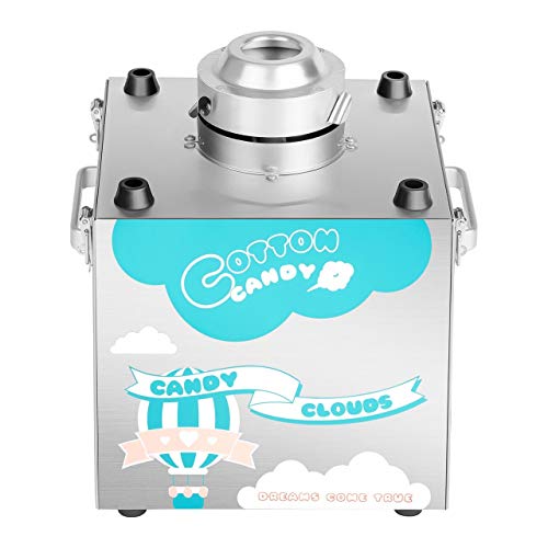 Royal Catering RCZK-SET1 Máquina de Algodón de Azúcar Algodonera Industrial (1.030 W, Ø 52 cm, 1 Unidad / 30 s, Cobertura Antisalpicaduras de Vidrio Acrílico) Acero Inox